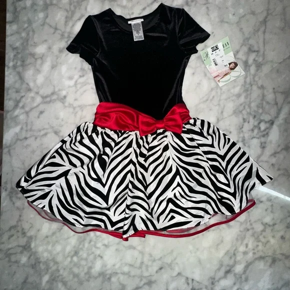 Bonnie Jean Black and White Zebra Print Kids Costume with Red Bow - Picture 1 of 5